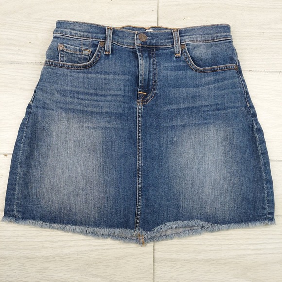 7 For All Mankind Dresses & Skirts - 7 For All Mankind Denim Mini Skirt 26 Frayed Hem Blue Y2K Summer Chic Boho